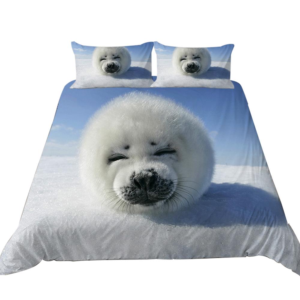 Set de lenjerie de pat 3D Ocean Animal Theme Series cu țesătură din fibră superfine Cuvertură moale și față de pernă de lux 2/3 buc.