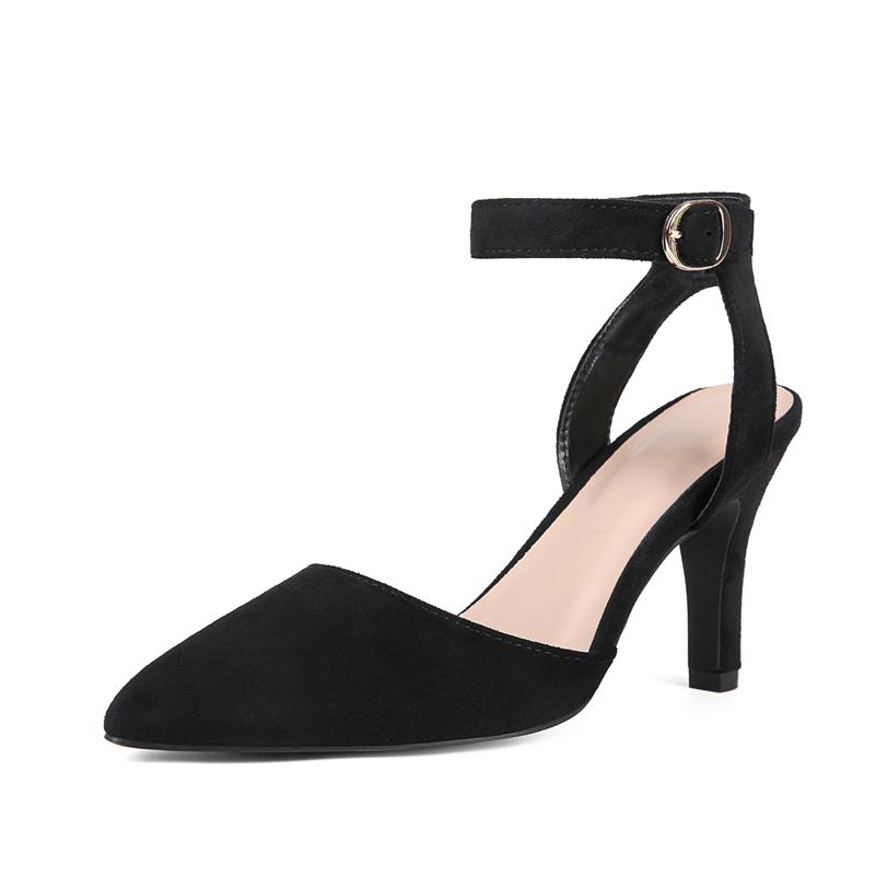 

Meotina Женские туфли-лодочки с ремешком на щиколотке, с острым носком, на тонком высоком каблуке, с пряжкой, в виде перчатки, женская модная обувь, весна-осень, синий, черный, 43 36 чёрный