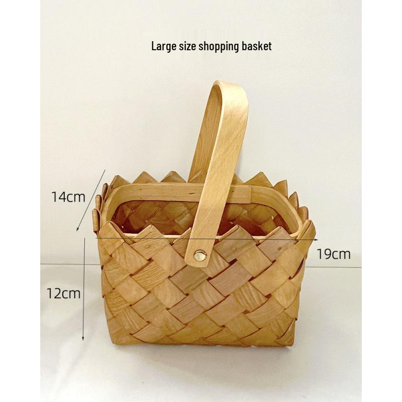 Compact Bamboo and Rattan Woven Picnic and Storage Basket for Fruits, Bread, and Eggs