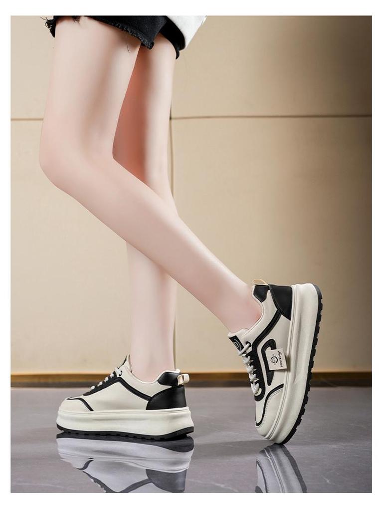 2025 Spring Women's Trendy Korean-Style White Breathable Skate Shoes with Versatile Thick Soles