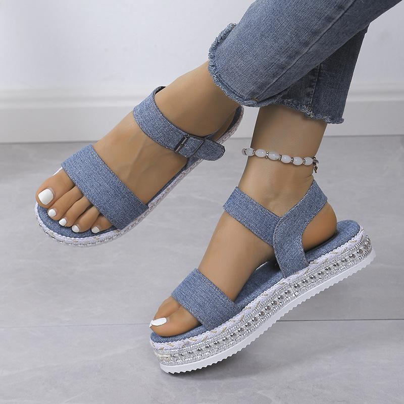 

Летние новые модные и удобные сандалии на платформе с джинсовыми сандалиями с пряжкой женские 43 синий