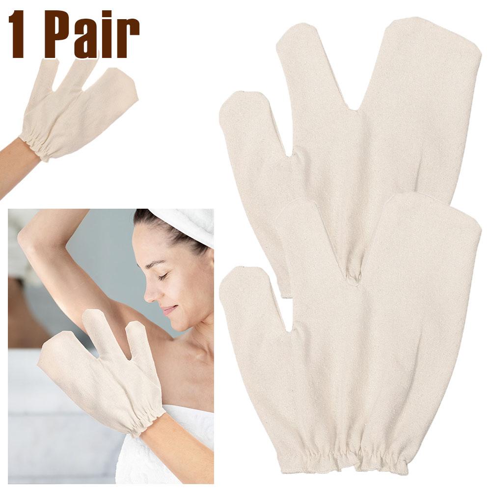 1 Paar Peeling-Duschhandschuhe Weicher Rohseiden-Körpermassagehandschuh mit elastischem Handgelenkband Bade-Rubbelhandschuh zur Reinigung von Armen und Beinen