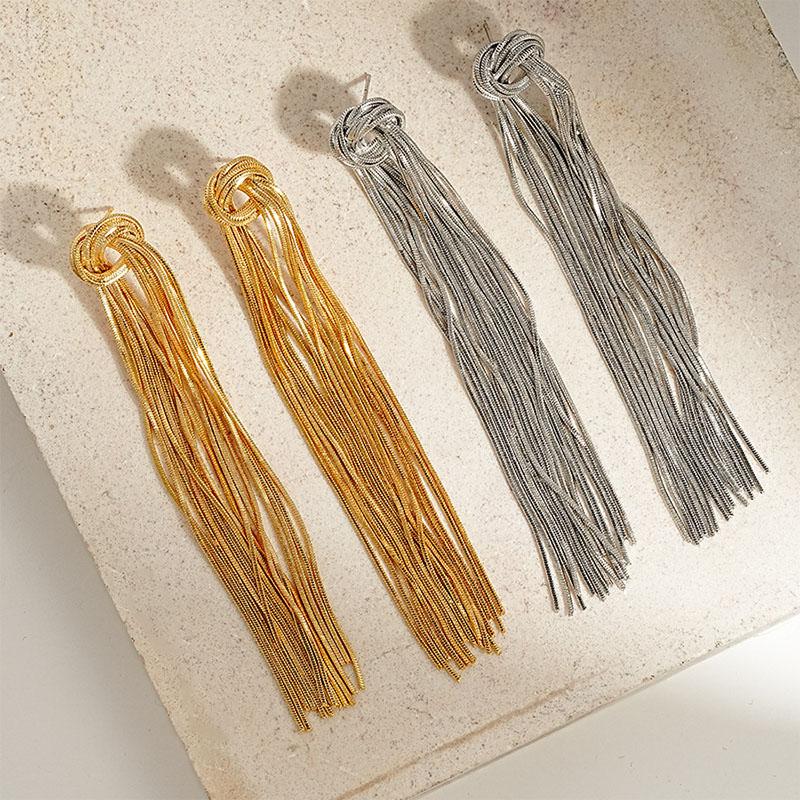 2025 Knotted Long Tassel Chain Earrings for Women Female Exaggerate Metal Handmade Earrings Luxury Wedding Daily Jewelry Gifts