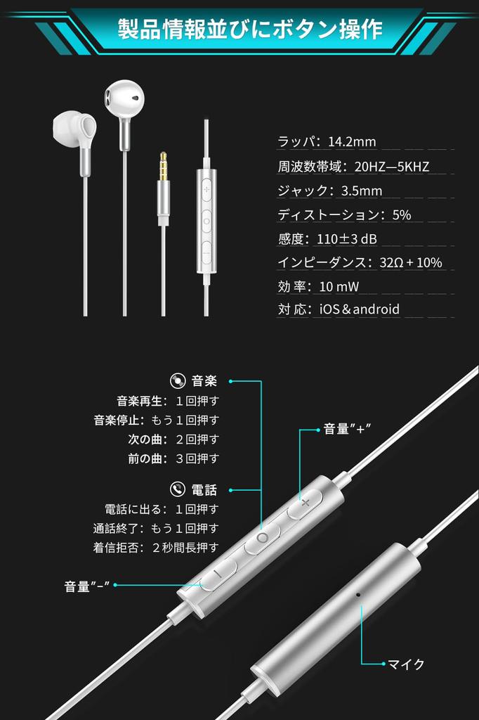 Glazata Wired CTIA Standard with Remote Control and MEMS Compatible with Earphone 3.5mm Earphones, 4-Pole Stereo, Microphone, 3.5mm Jack, "White"