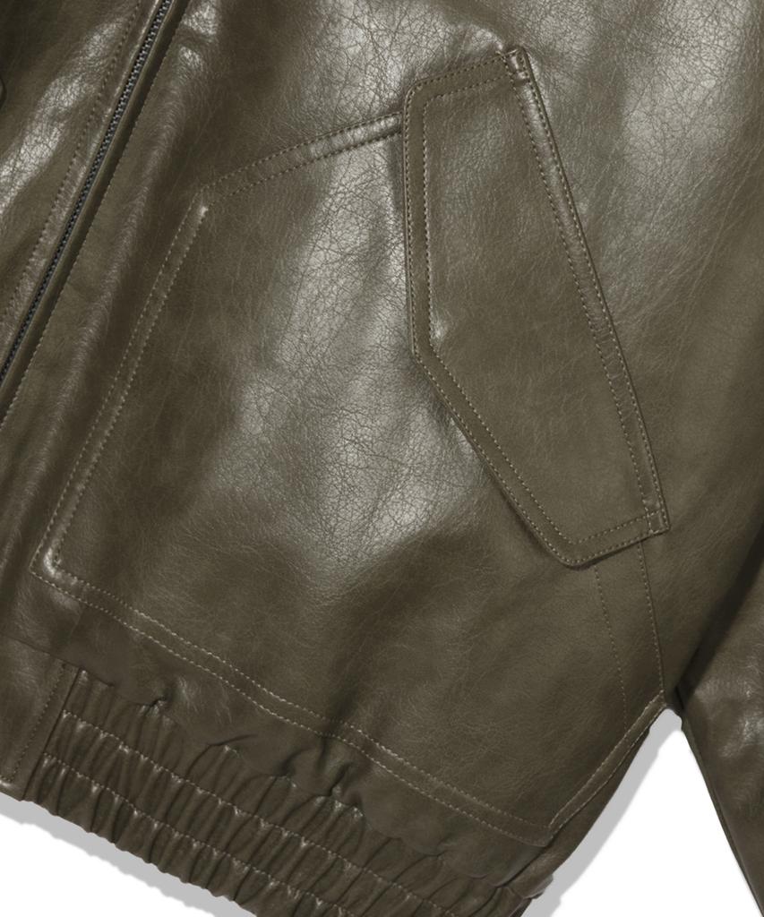 Trillion Fleece Collar Flight Leather Jacket_Khaki