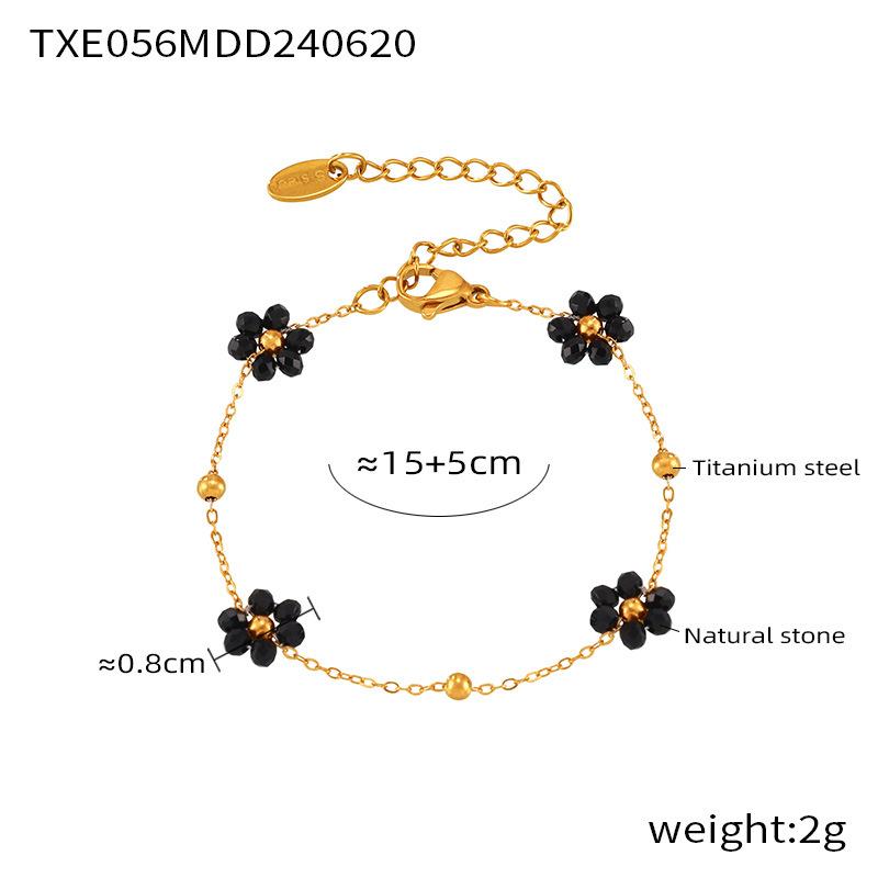 Retro Niche Personality Simple and Versatile Jewelry Natural Stone Beaded Flower Shape Titanium Steel Jewelry Set