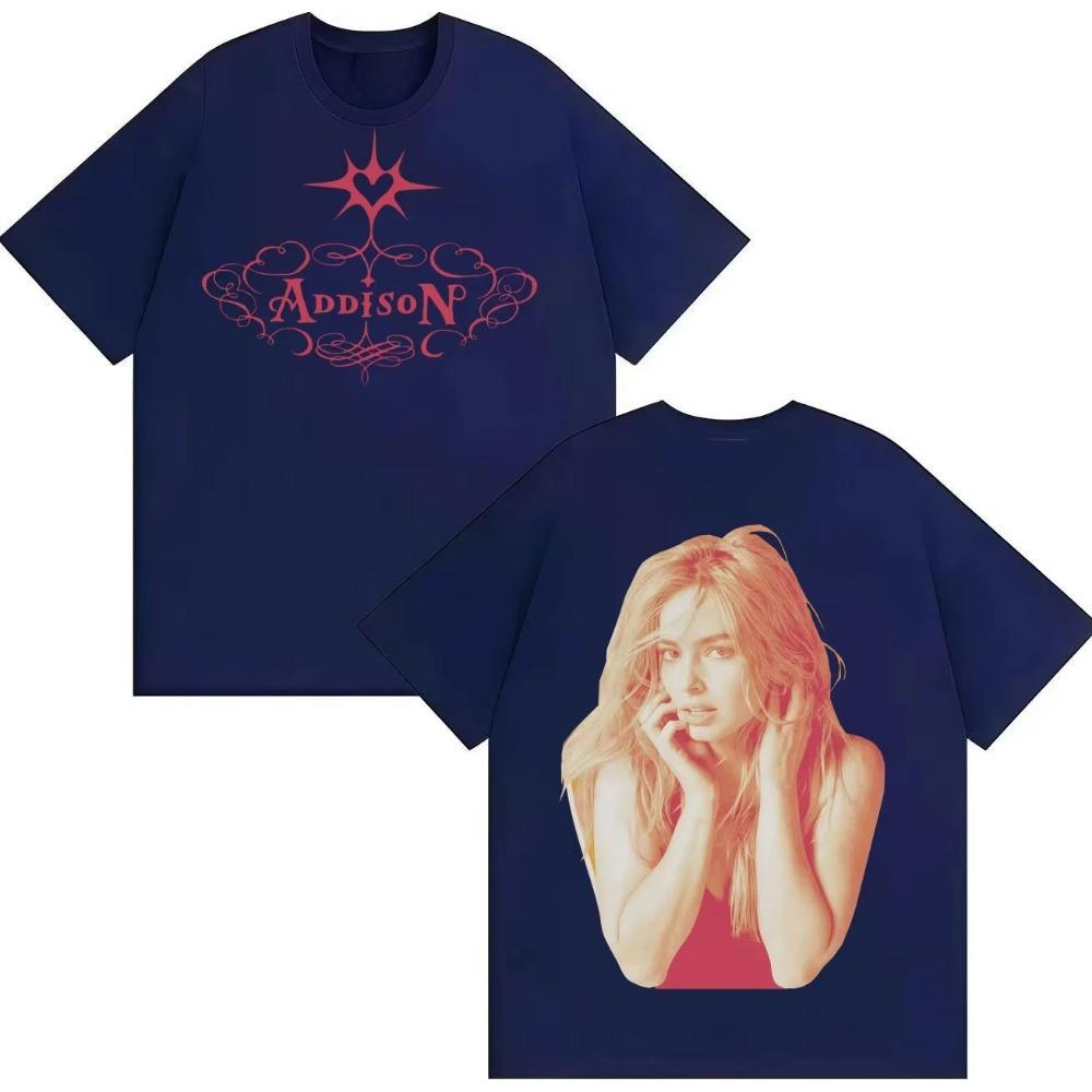 Singer Addison Rae Double Sided Print Tee Mens Women Punk T-Shirt Pure Cotton Crewneck Y2K Short Sleeve T Shirts