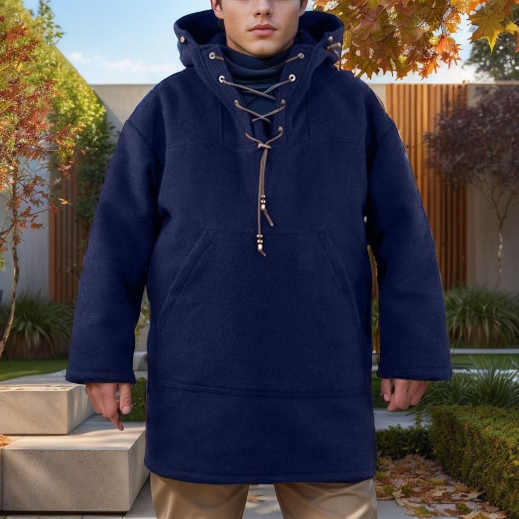 Available: European & American Mid-length Men's Woolen Hoodie - Autumn/Winter Casual Top