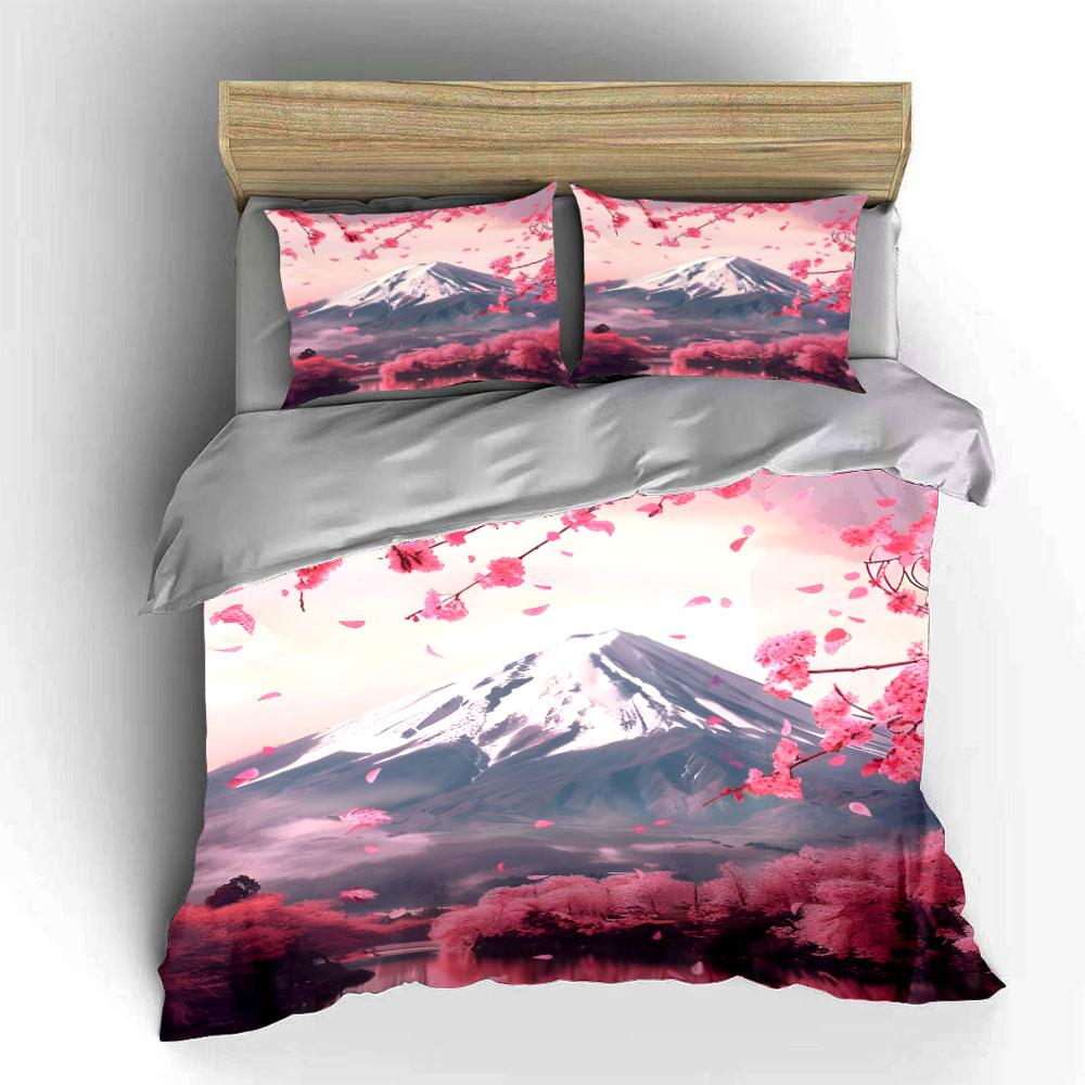 Cherry Blossom Mountain Art Set Multiple Sizes Kid'S And Adults' Bedroom Exquisite 3Pc Bedding Set, Gift
