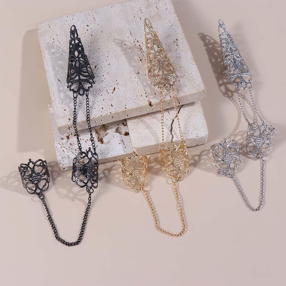 Aushöhlen Kegel Dreieck Krone Nagelabdeckringe Damen Schmuck Fingerarmband Kette Fingerring