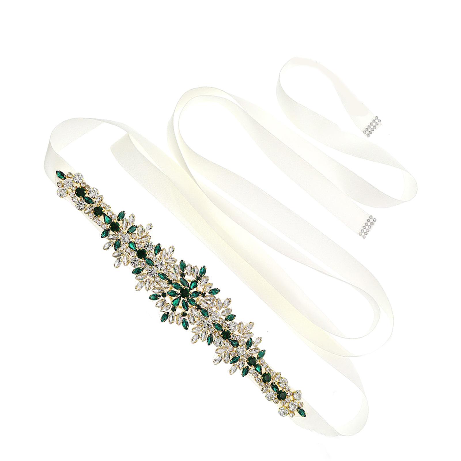 

Свадебный пояс ручной работы для невесты с блестящими стразами и кристаллами, самозавязывающийся кружевной ленточный пояс для невесты, для особого случая зелёный