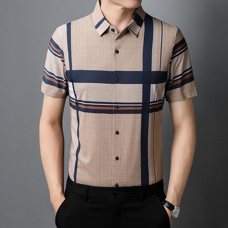 Summer Shirt for Young and Middle-aged Men's Business Lapel Short-sleeved Tops Men's Casual Shirt Cardigan