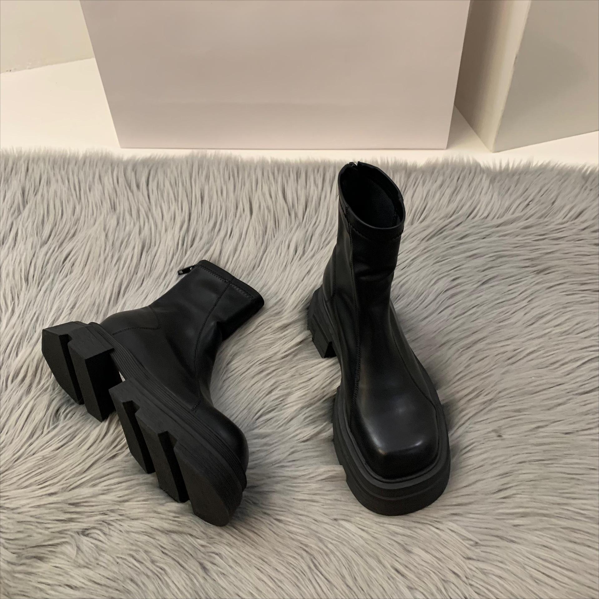 

Зимние ботинки с толстой подошвой, белые, с квадратным носком, женские туфли, летние, облегающие, тонкие, весенние и осенние, модные, удобные, универсальные, зимние, короткие ботинки 39 чёрный