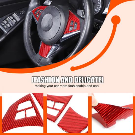Red Carbon Fiber Steering Wheel Button Frame Sticker For BMW 6 Series 2004-10