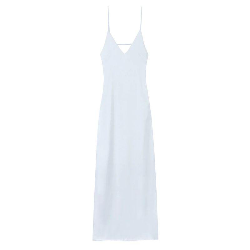 Summer V Neck Sling Mid-Length Silk Satin Texture Midi Skirt Dress 2452331 3258331 8331