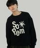 SOMEPLACE MAN Lettering Logo Contrast Round Neck Long Sleeve Oversized Knit Sweatshirt [Navy]