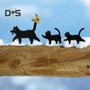 Garden Cat Signs Metal Black Cat Silhouette Statues Bird Repellent Outdoor Decor Cat Mother And Kids Signs for Yard Lawn Decorations