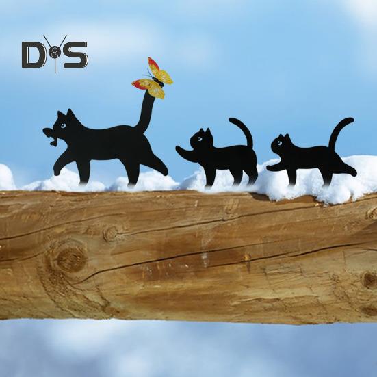 Zahradní cedule s kočkami, kovové sochy s černými siluetami koček, odpuzující ptáky, venkovní dekorace, cedule s kočkami pro matky a děti, dekorace na dvůr a trávník.