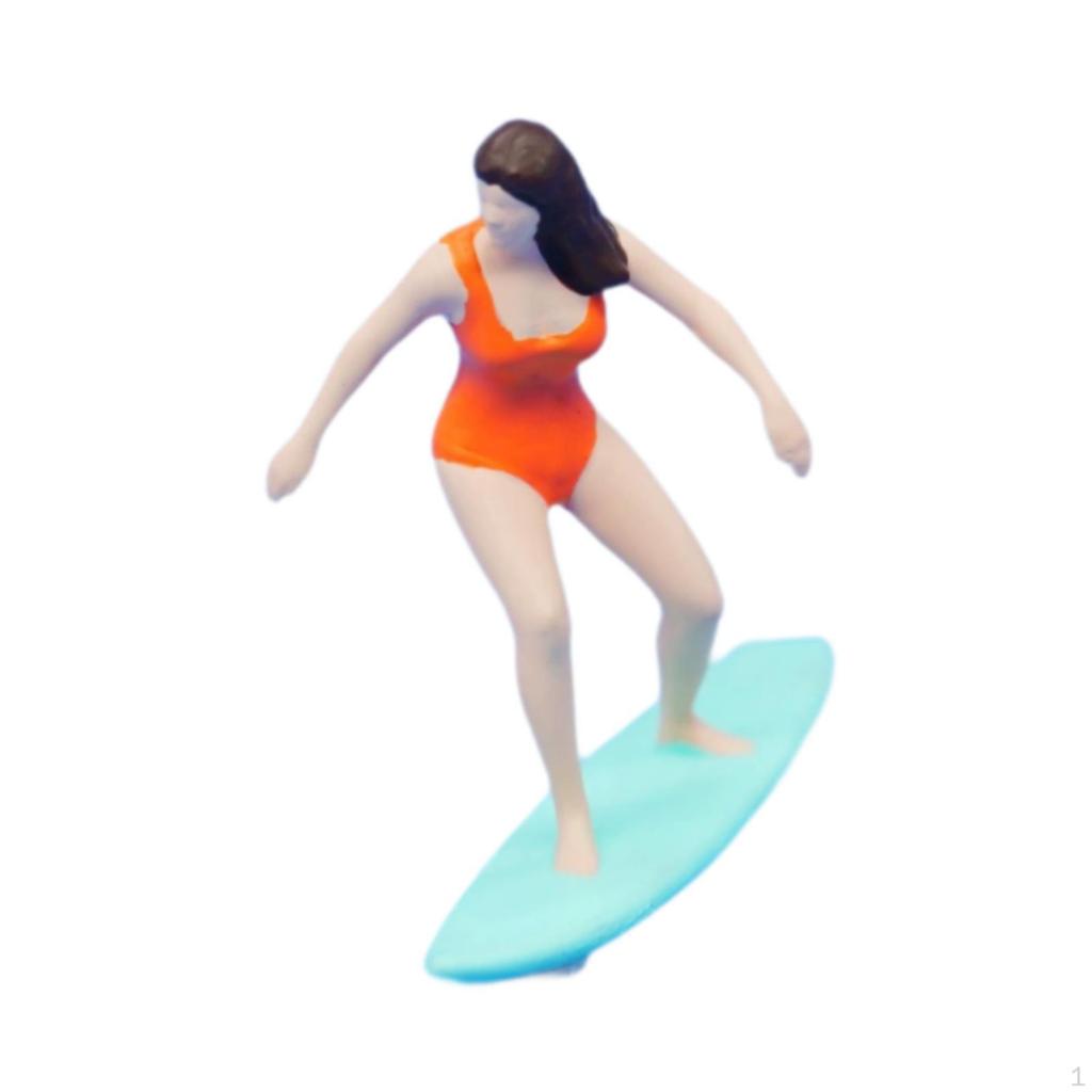 1/64 Miniature Surfing Figure Beach Surfer Dollhouse Accessories Photo Prop Painted
