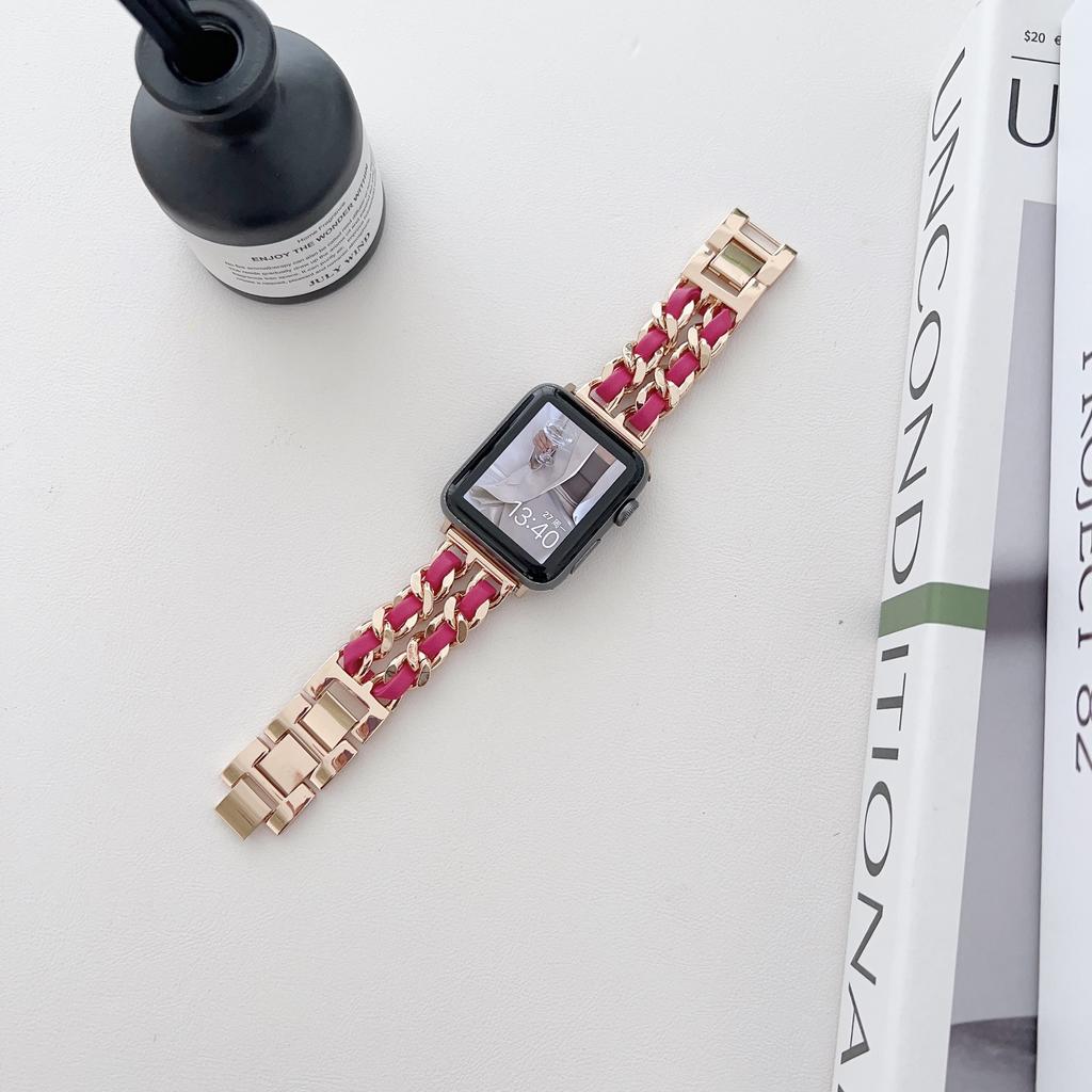 Metal + Leather Strap for Apple Watch 49mm 46mm 42mm 45mm 41mm 44mm 40mm 42mm 38mm Women's Watch Band for iWatch Series 10 9 8 7 6 5 4 SE