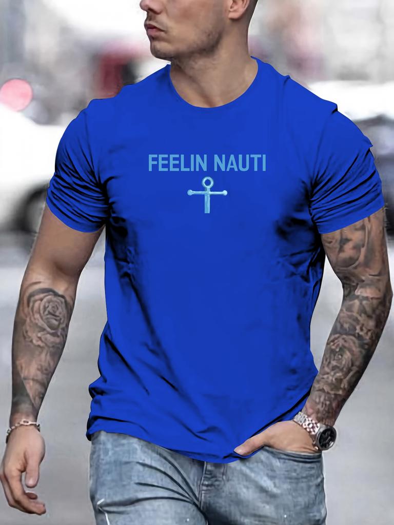 MEN FEELIN NAUTI pattern summer casual round neck short T-shirt