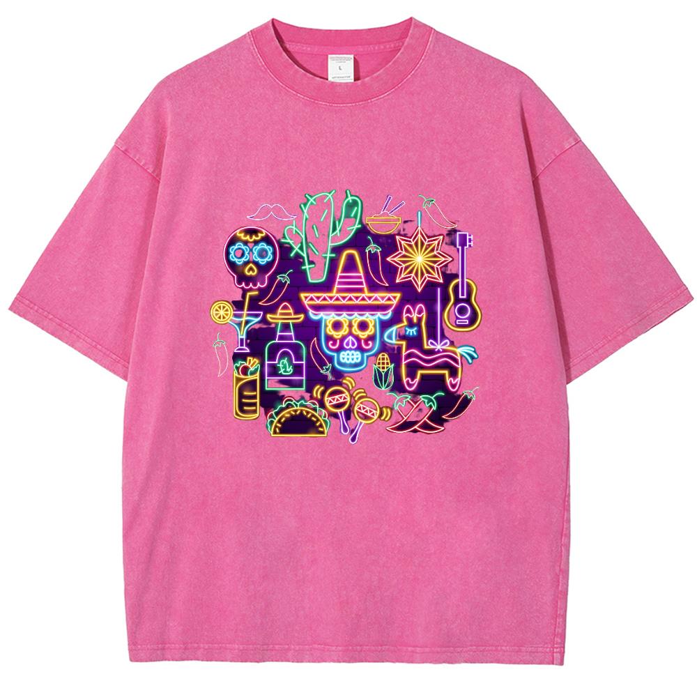 Vintage Snowflake Point Solid Color T-Shirts For Men/Women Cotton Short Sleeve Wash With Old Water Street Tee Clothing