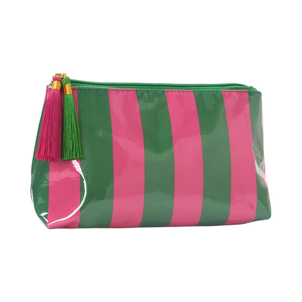 PVC Striped Cosmetic Bag Tassel Zipper Makeup Storage Pouch Waterproof Travel Toiletry Organizer Bag