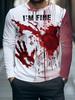 Spooky Long-sleeve T-shirt with Blood Splatter Print, Ideal for Halloween Events.
