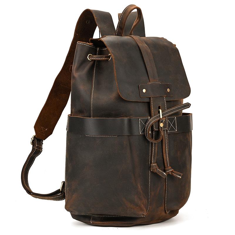 

Vintage Men s Genuine Leather Backpack for Laptop Cowhide School Bag for Teenagers Crazy Horse Leather Rucksack Men School Bag темно-коричневого