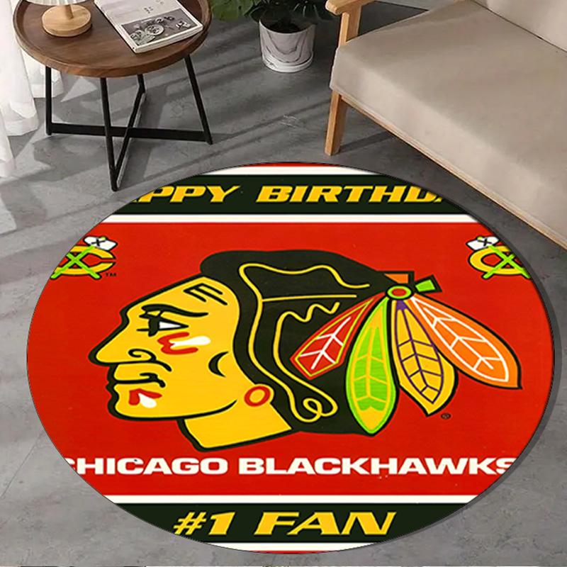 1PC Chicago Hockey Round Rug, Non-slip Chair Mat, Home Decor, Circle Carpet Perfect for Office, Bedroom, Living Room,Christmas gift