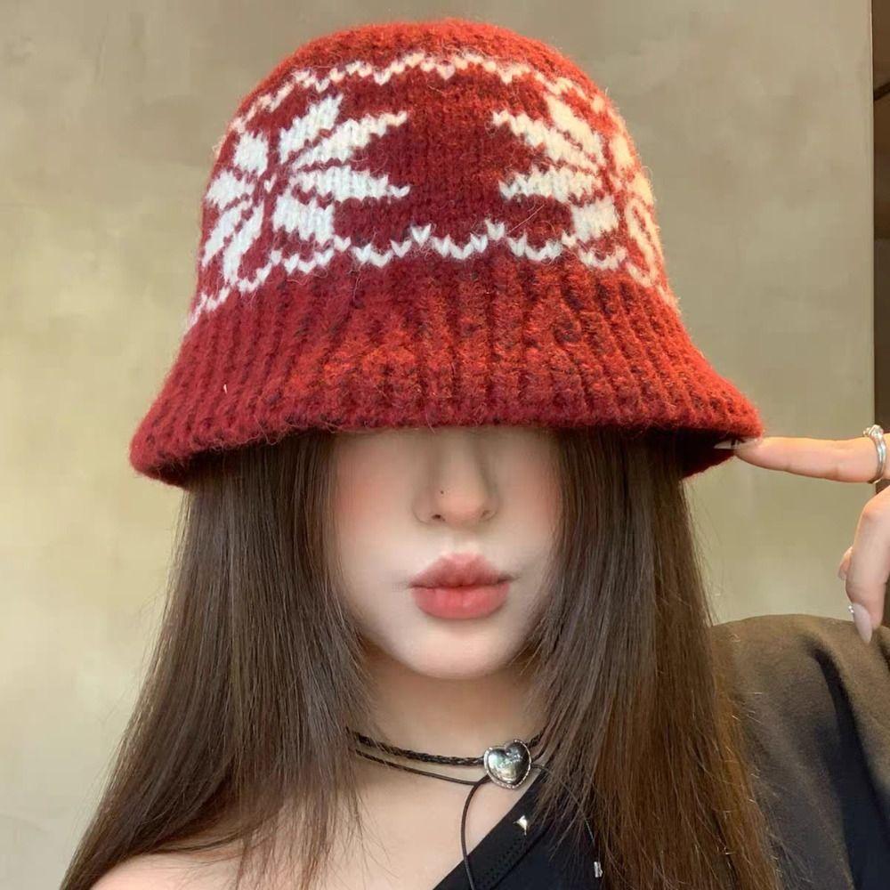 Printed Snowflake Jacquard Knitted Hat Warm Printing Knit Cap Jacquard Pattern Beanies  Autumn
