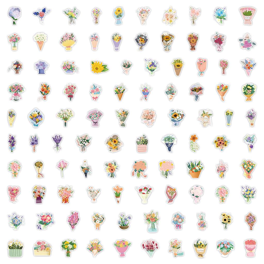 100 Hand-carved Flower Stickers Computer Water Cup Guitar Decoration Stickers Waterproof Creative Notebook Hand Note Stickers