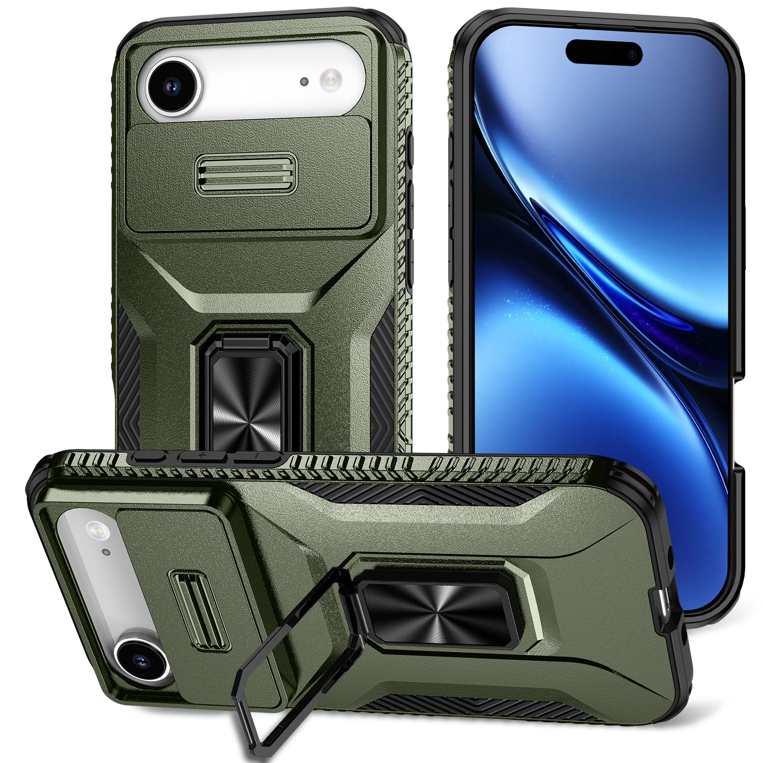 

Для iPhone 17 Air Case Camshield Подставка TPU+PC Противоскользящий Чехол для Телефона Green