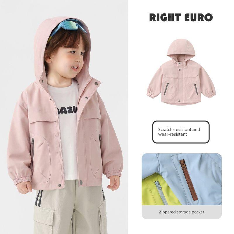 Right European Style Boys' Outdoor Windbreaker Children's Spring and Autumn Waterproof Hooded Jacket 2026 New Children's Clothing Baby Clothes