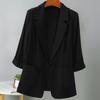 Women Summer Suit Coat Lapel 3/4 Sleeve Slim Fit Casual Jacket Single Button Flap Pockets Solid Color Sunscreen Coat
