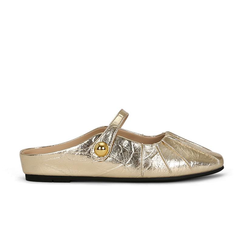 

Sheepskin version~ Su Yinyin two versions inner height increase Velcro pleated bag head half drag women s single shoes 40