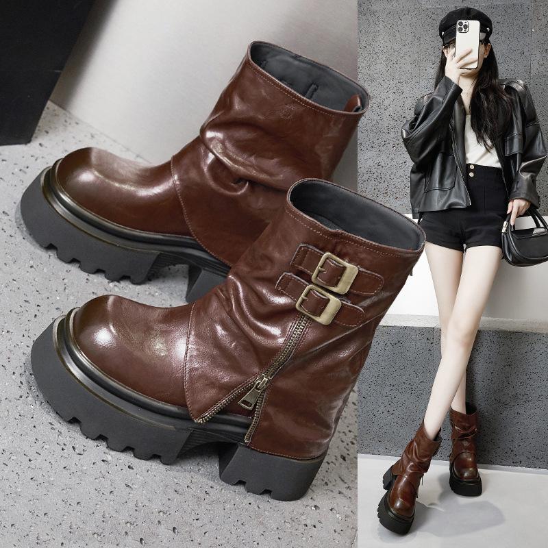 Smoke Boots Women's Boots 2025 New Autumn and Winter Mid-tube Casual Two-wear Sleeve Short Boots Thick Heel Fashion Boots Pants Tube Boots
