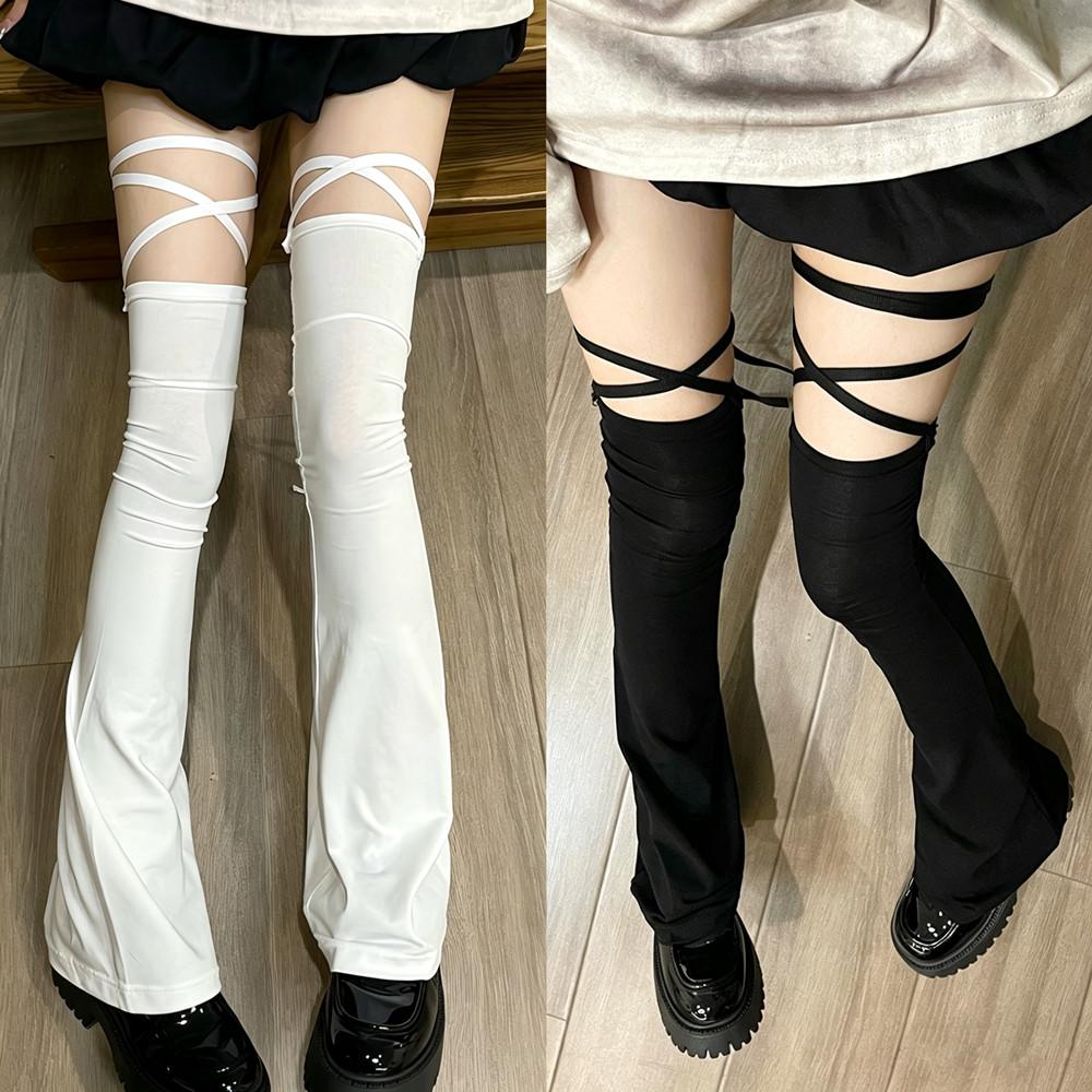 Cotton Hottie Leg Warmers Lolita Lace Up Leg Warmers Cosplay High Tube Leg Warmers Y2K Spicy Girl Knee High Socks JK Long Socks