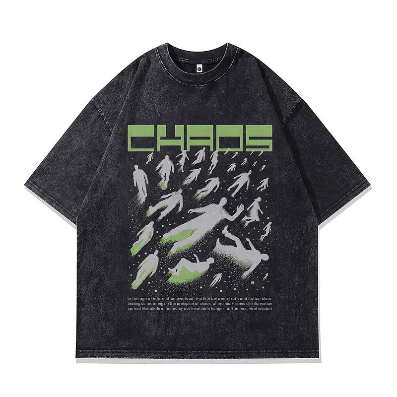 Heavy Cotton Short-Sleeved T-Shirt Men'S High Street Vintage Printed Washed Vintage Top