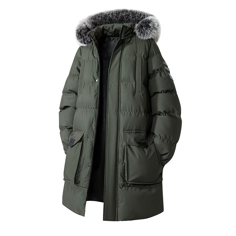 Large Size Medium-length Cotton Jacket for Men In Winter Removable Hooded Cotton Jacket Thickened Large Wool Collar Cotton Jacket