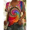Women's T-shirt Yellow Red Blue Print Pattern Daily Weekend Short Sleeve V-Neck Basic Regular Painting