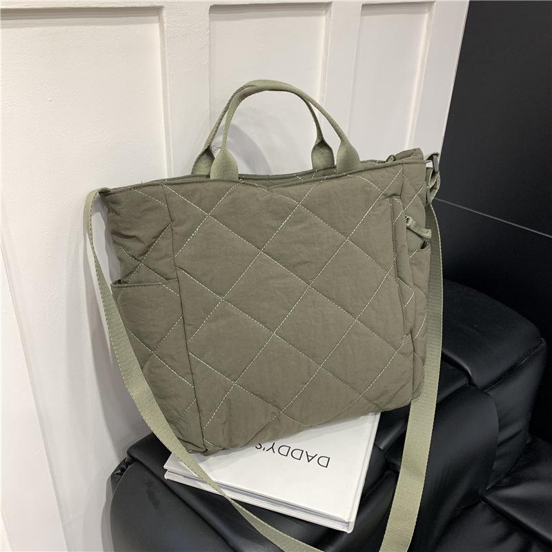Autumn and Winter Commuting Large-capacity Tote Bag, Student Class Shoulder Bag, Cotton Clothes, Messenger Bag, Soft Waxy Handbag