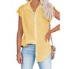 Women Casual Short Sleeve Shirt Summer Solid Color Lapel Top Single Breasted Blouse