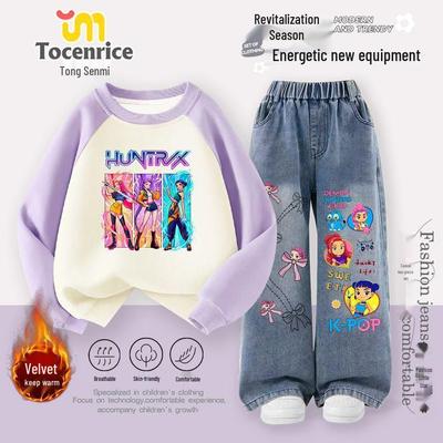 Set Felpa con Cappuccio e Jeans Foderati in Pile K-pop Demon Hunters Girl per Bambini - Abbigliamento Trendy Autunno/Inverno
