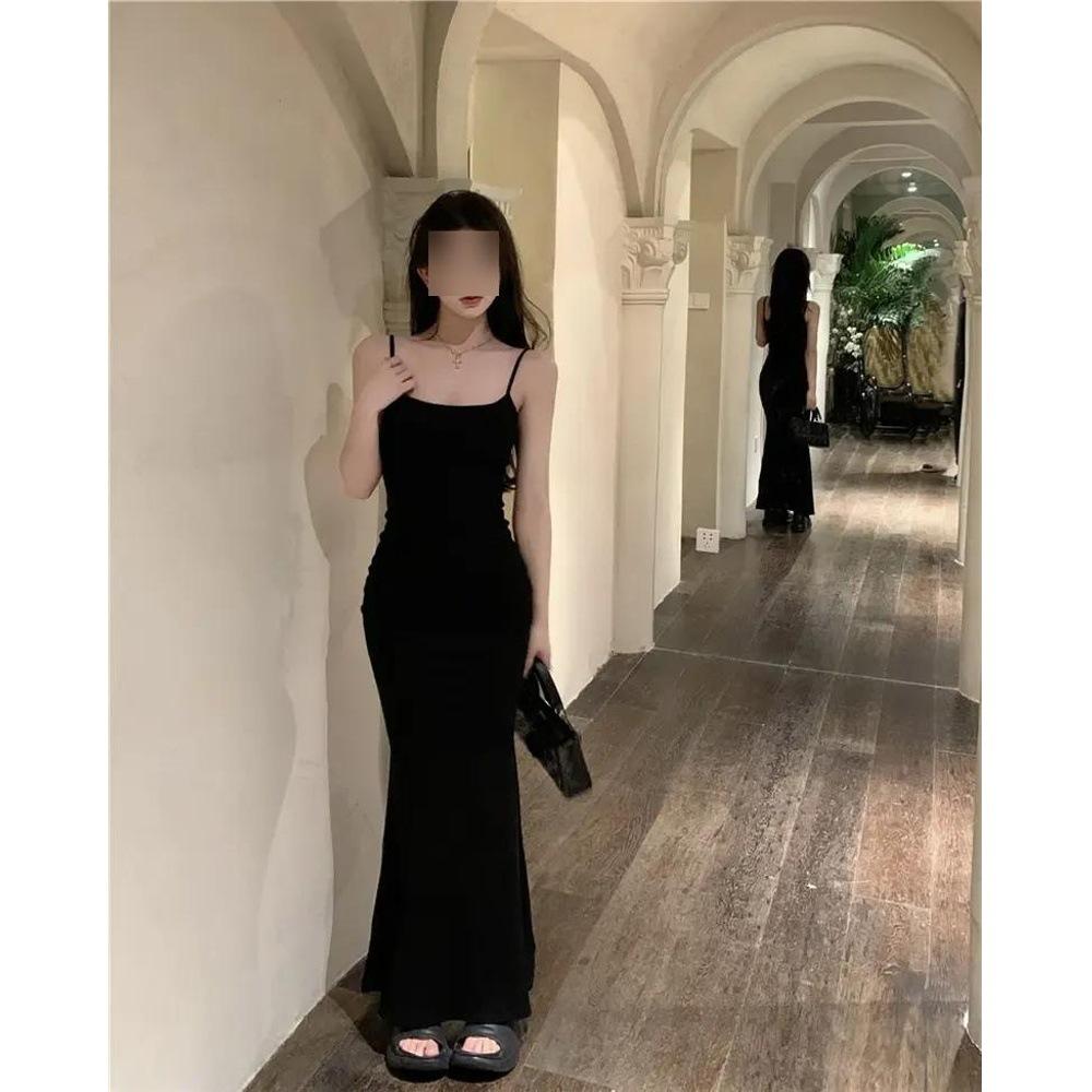 

Облегающее платье на бретелях женское летнее spice girl чистое желание ветер розовое облегающее платье «рыбий хвост» талия бедра длинное платье XL чёрный