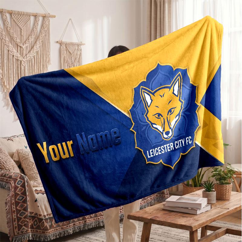 Leicester City Personalized Fleece Blanket With Football Logo, Custom Name Text Soft Warm Home Throw Blanket