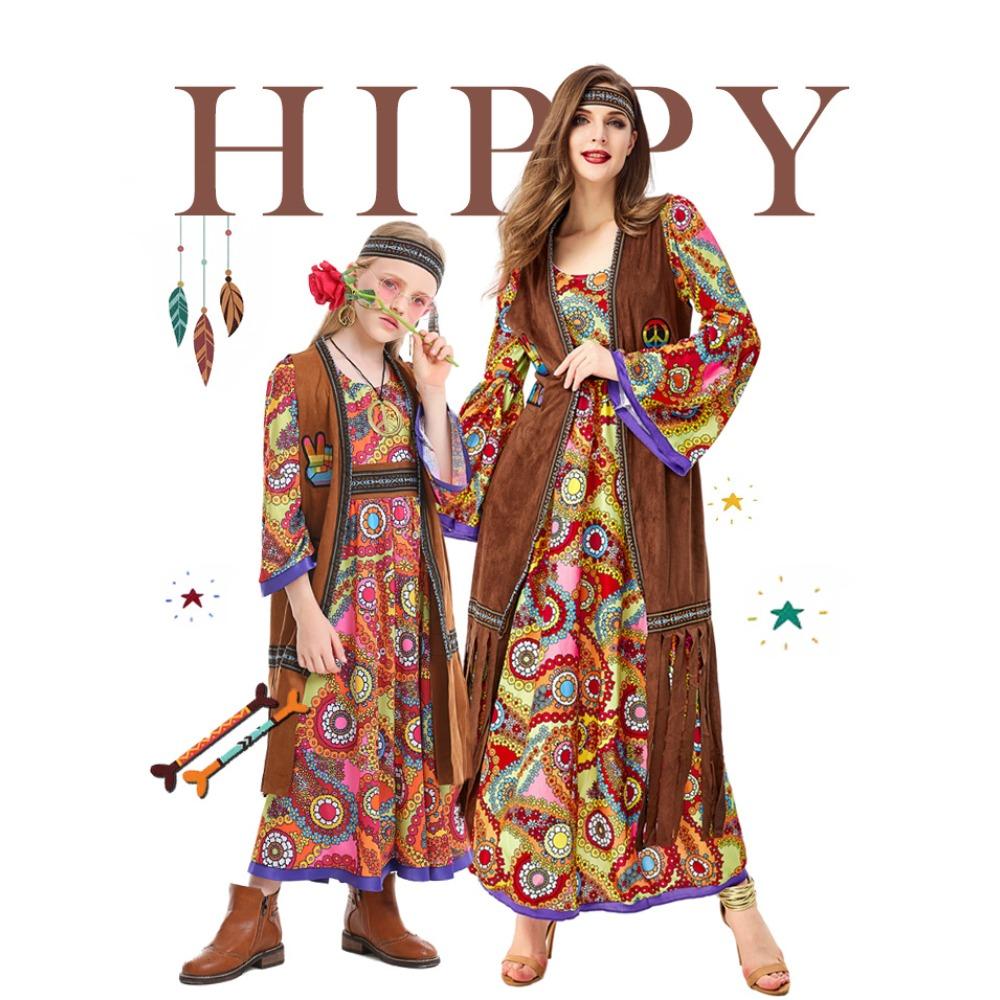 Kids Hippie Costume 1960s Retro Disco Outfit Country Singer Stage Performance Flower Power Groovy Vintage Themed Look