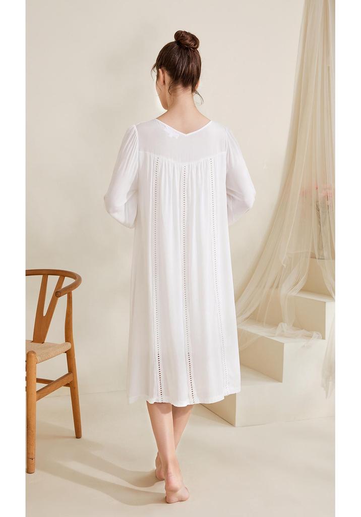 European Princess Cotton Lace Plus Size Retro Long Sleeve Nightgown - Soft Double Layer Homewear