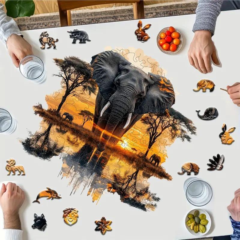 Wood Alien Puzzle Elephant Irregular Animal Puzzle Adult Children Hand-Eye Coordination Development Intelligence