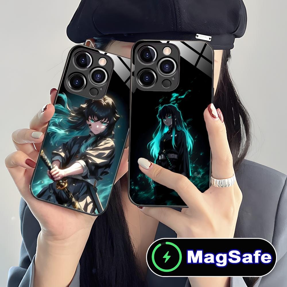 Demon Slayer Muichiro Phone Case for iPhone 16 15 14 13 12 11 Pro Max Plus Mini MagSafe Glass Colour Printing Cover Smartphone